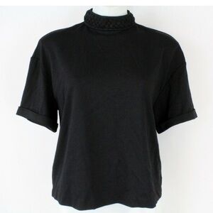 Guess Aubrielle Braided Neck Top. Black. Medium.